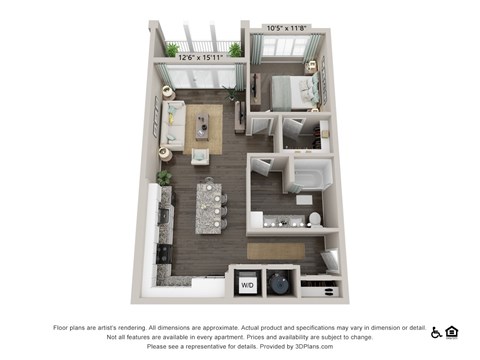 Floor plan for 1 bed, 1 bath, 782 sqft